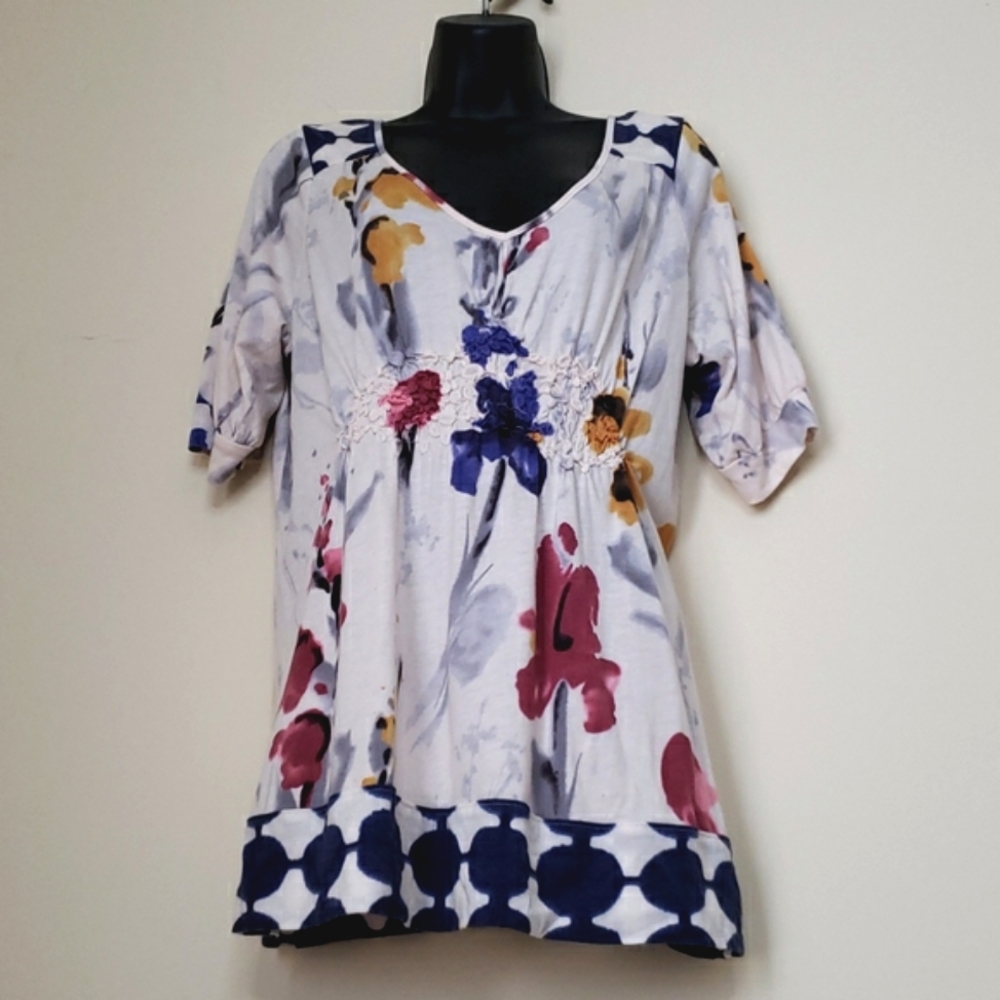 Ric Rac Babydoll Y2K Tie Dye Watercolor & Floral Top Size Large